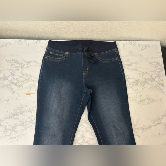 Jeans Womens Dark Blue High Rise Cotton Denim Pocket Sz 8 Stretch Waist - Picture 2 of 5